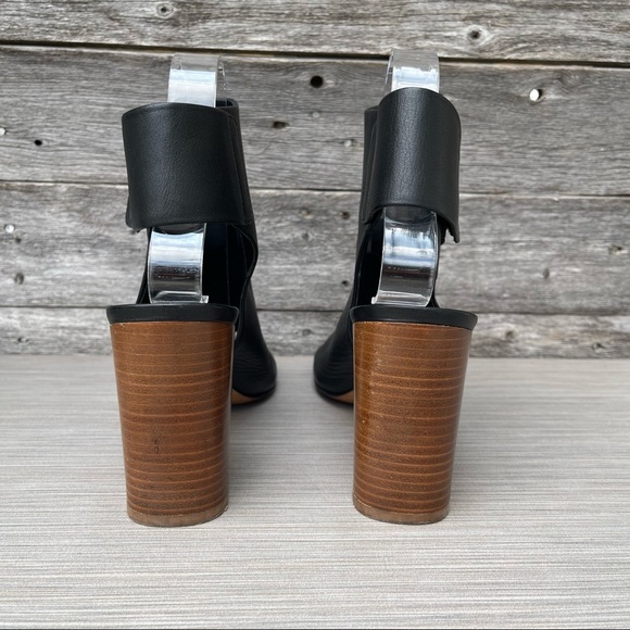 Vince | Faye Leather Peep Toe Stacked Block Heel Booties - Picture 9 of 13